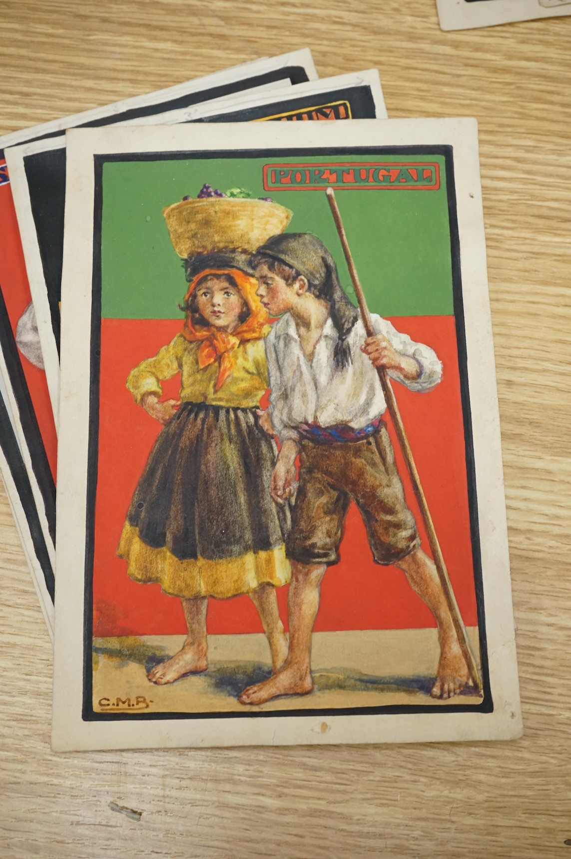 Cicely Mary Barker (1895-1973), a set of eight original watercolours for children's postcard designs, WWI Children of our Allies, to include Great Britain, France and Belgium, each initialled, unframed, 23 x 16cm